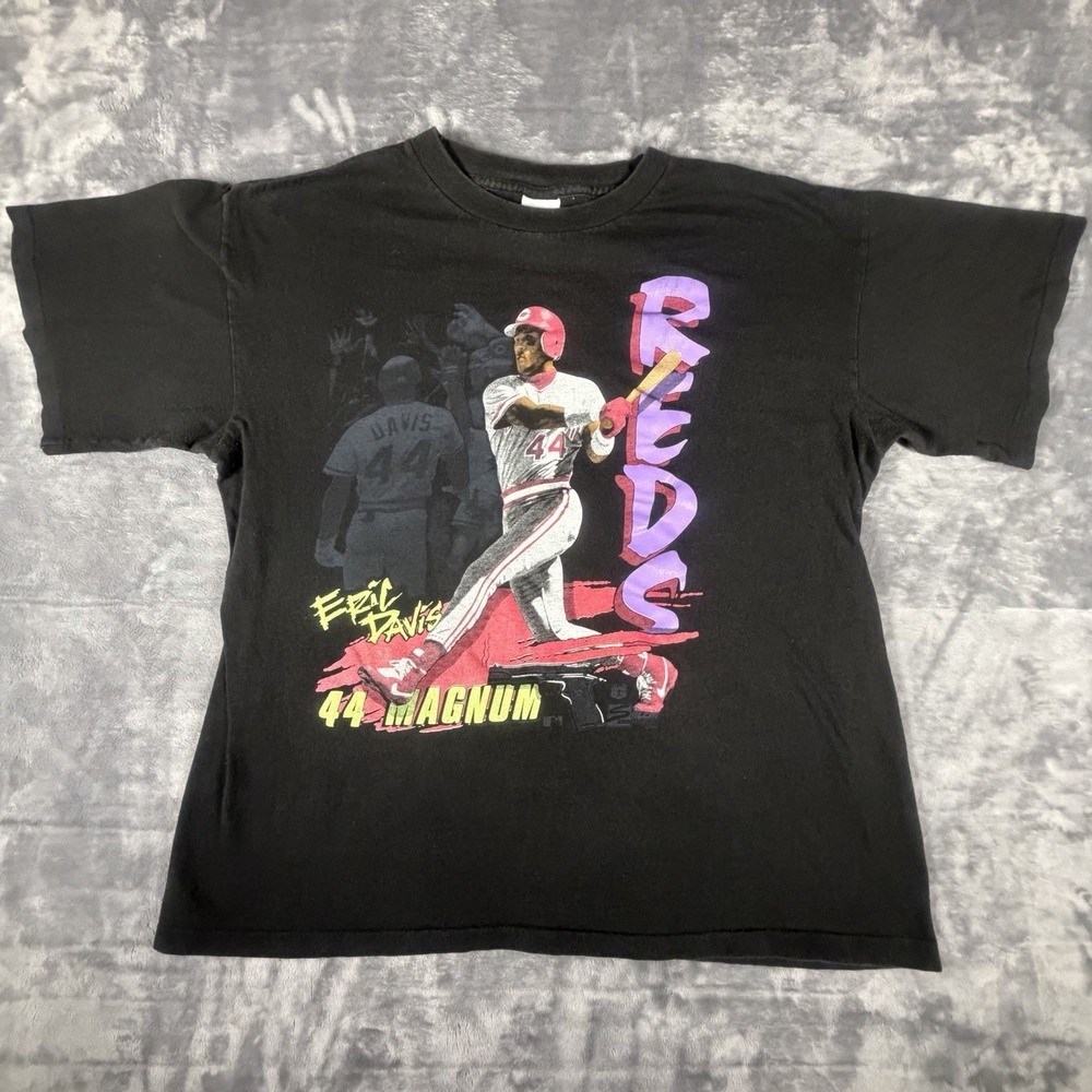 Vtg Eric Davis 44 Mangnum Shirt Men's XL Black Faded Single Stitch 90's Baseball